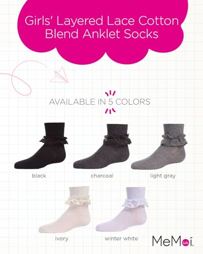 MeMoi Girls' Layered Lace Cotton Blend Anklet Socks2