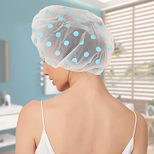 Shower Caps, Waterproof Eva Plastic Shower Cap,3 Pcs Waterproof Bath Caps，Elastic Reusable Bathing Hair Cap,Elastic Band Bath Hair Hat For Women Ladies Spa Salon (3Pcs Dots) #TOP1