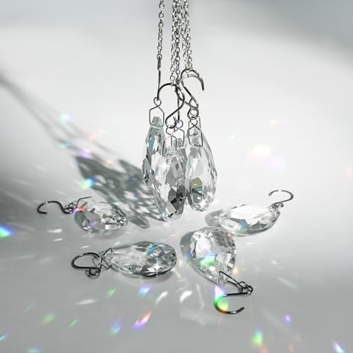 10pcs Crystal Sun Catcher, 38mm Hanging Clear Teardrops Chandelier Crystals Parts Prisms Pendants with Hook for Windows Lamps Christmas Ornaments Crystal Tree Decorations Home Decor (Clear)