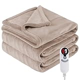 Eydna Electric Heated Blanket Twin Size 62'x84', Fast Heating Throw, Soft Plush Microplush for Bed & Couch, 1-10 Hours Auto Off & 6 Heating Levels, Machine Washable, Gifts for Grandma & Family-Camel