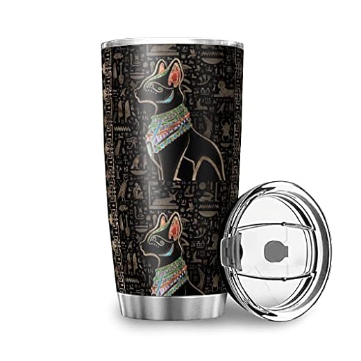 Wmeyiseyiy Egyptisk katt pyssel 20 oz rostfritt stål isolerande kopp dubbelväggig vakuumisolerad resekaffemugg kaffe kopp med lock dryckesbägare vattenflaskor läckagesäker tumbler vit 600 ml