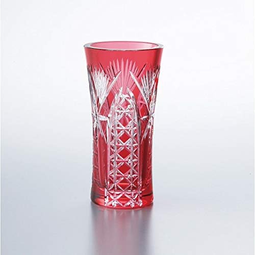 カガミクリスタル 即納 最大半額 Kagami 花瓶 赤 高さ175mm 江戸切子 笹っ葉に四角籠目紋 F308 2672cau