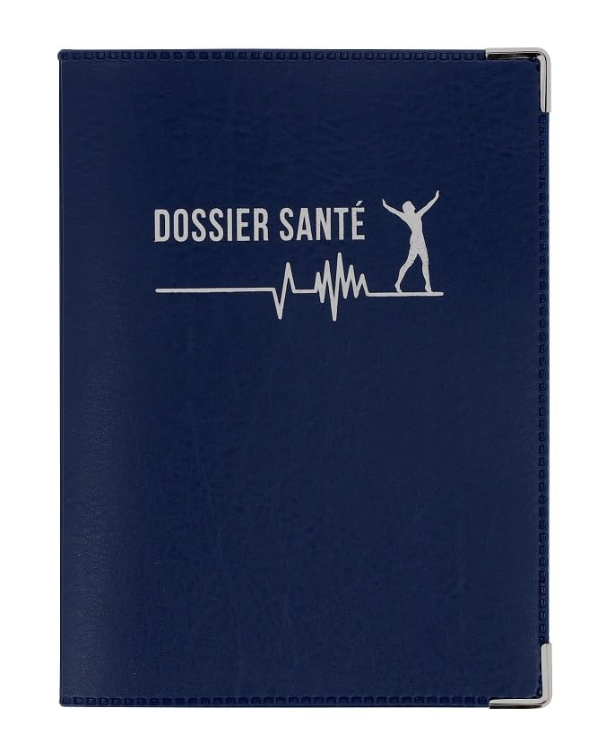 Porte Ordonnance Bleu Marine Fabrication Française Etui Carte Vitale mutuelle Dossier santé Feuilles Maladies