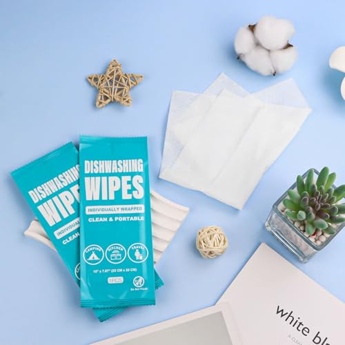 Dish Cleaning Wipes Individually Wrapped, Portable Kitchen Disposable Dish Soap Wipes Bulk Travel Size Quick Cleaning Dishwashing Pads for Outdoor Traveling/Camping/Hotel (50 Pcs)