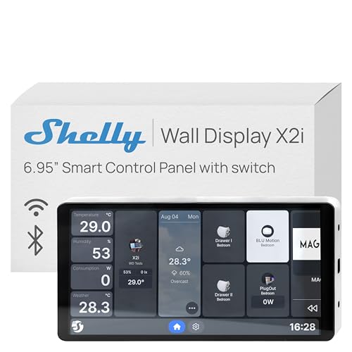 Shelly Wall Display X2i Argent - Panneau de commande Domotique, Wi-Fi et Bluetooth, Commutateur dispositifs connectés et scènes, Écran tactile 6.9”, Haut-parleur,...