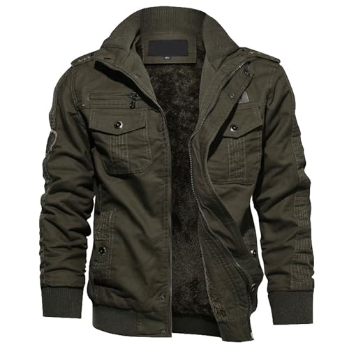 Dressnu Chaqueta acolchada deportiva de algodón para hombre, talla grande, Verde militar engrosado, 6XL