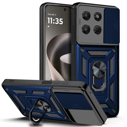 Image of AESTMO Tough Armor Motorola Moto G37 5G Bumper Back Case Cover | Ring Holder & Sliding Camera Shield Cover | 360 Degree Protection Back Case Cover for Motorola Moto G37 5G (Blue)