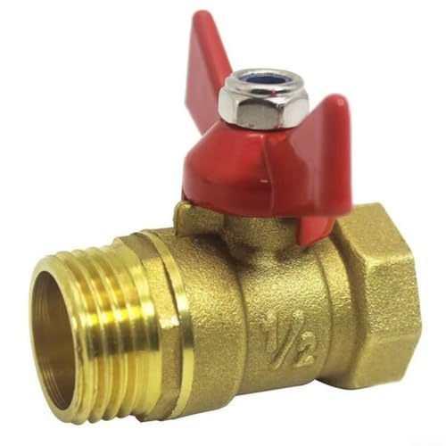 AugustknowU Valvola di chiusura a 1/2 pollici d'ottone infilata della valvola a sfera con la maniglia rossa dell'ala per il macchinario, il giardino e l'autolavaggio per i sistemi idrici