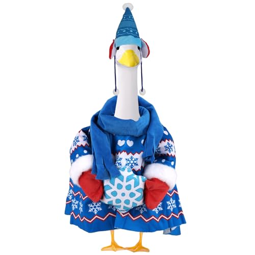 Sinbana Porch Goose Winter Outfit Sweater with Knit Hat and Scarf Set Polyester Porch Goose Clothes Christmas Costume