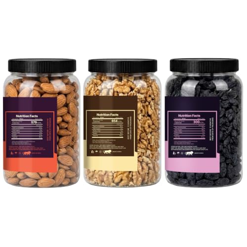 Image of LILA DRY FRUITS Dry Fruits Combo Pack of Almonds, Walnuts & Black Raisins 100 Gms x 3 Mixed Nuts and Raisins for Healthy Snacking, Breakfast Perfect for Gifting