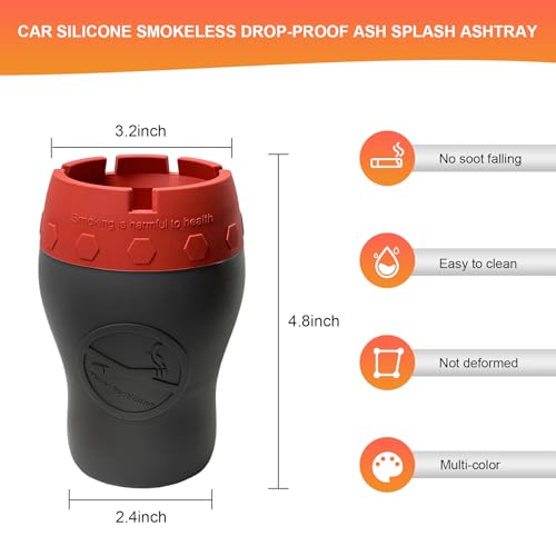 Image of Car Silicone Ashtray, Smokeless Drop-Proof Auto Ash Tray for Cup Holder, Windproof Portable Vehicle Cigarette Ash Tray for Home Outside Office, Interior Car Accessories (Red)