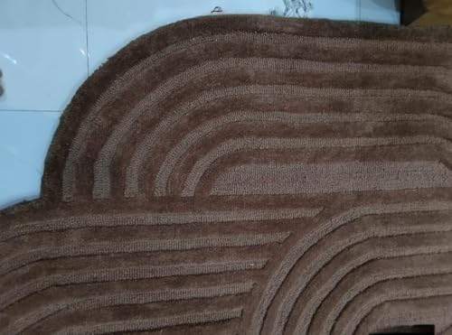 Image of Hand Tufted Modern Design Exported Collection High Low Pattern Wool Carpet for Living Room, Bedroom & Hall (Brown, 5 x 7 Feet)