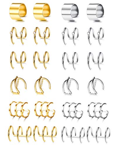 Finrezio 12Pairs Stainless Steel Ear Cuff Helix Cartilage Earrings for Women Men Fake Clips On Wrap Earrings Non Piercing Adjustable