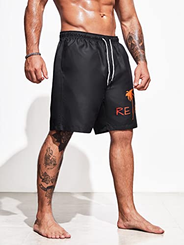 Floerns Men's Graphic Print Drawstring Waist Swim Trunks Beach Shorts Swimwear Black 3Xl #TOP4