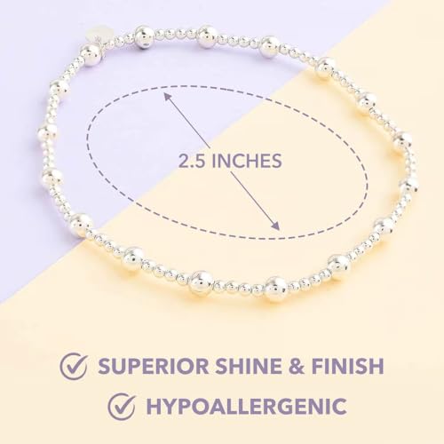 Sterling Silver Bracelets for Women - Exudes Beauty And Elegance - Stretch Beaded Charm Bracelet 925 Silver Bangles Jewelry Great For Birthday Gifts Birthday Anniversary - 7.5 Inches3