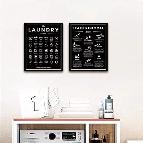 Ecyanlv Laundry Symbols Wall Art Canvas Stain Removal Sign Laundry
