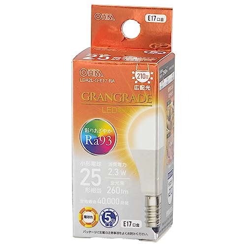 �I�[���d�@ LED�d�����` E17 25�`����/25W���� �d���F Ra93�����F �����Ή� �f�M�ގ{�H���Ή� �~�j�N���v�g���` 5�N�ۏ� LDA2L-G-E17 RA 06-5551 OHM