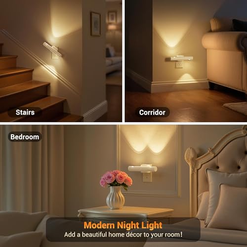 Image of JandCase LED Night Light, 2 Pack Modern Night Lights Plug into Wall, Dusk-to-Dawn Sensor with 3000K Soft White, 0-100LM Dimmable Night Lights for Bathroom /Hallway /Bedroom /Stairway