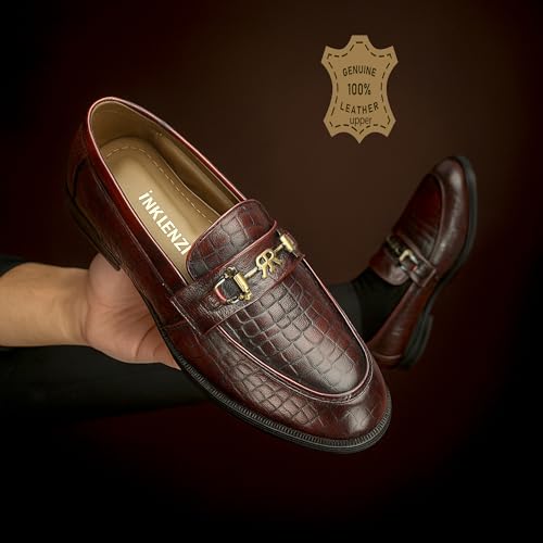Image of Inklenzo Men's Premium Leather Loafers Soft Cushioned Slip-On Formal Shoes Loafers for Men
