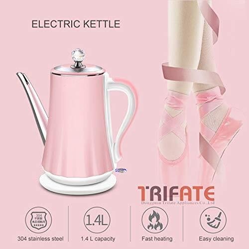 Hervidor eléctrico rosa 1.4L acero inoxidable doble capa miniatura 2