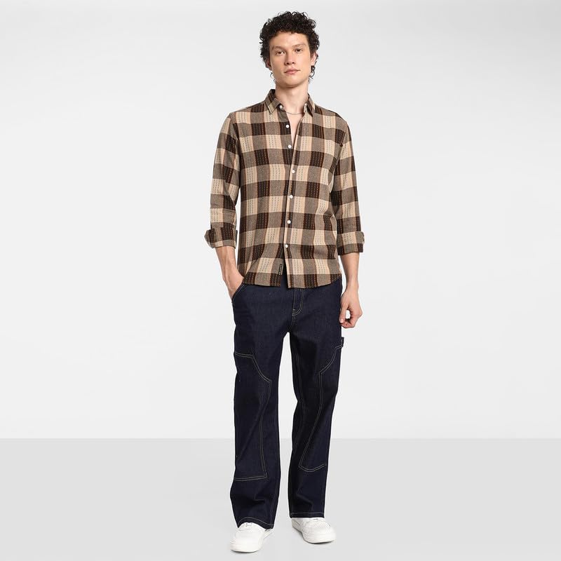 Image of CAHOOT Men's Polycotton Abstract-Textu Shirt |Casual-Wear | Spread Collar | Long Sleeve | Button Closure | Shirt Crafted with Comfort Fit for Everyday Wear