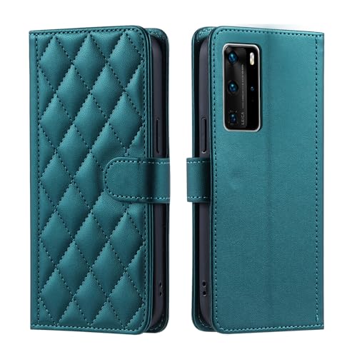 Coque portefeuille Huawei P40 Pro luxe en cuir PU souple vert foncé premium