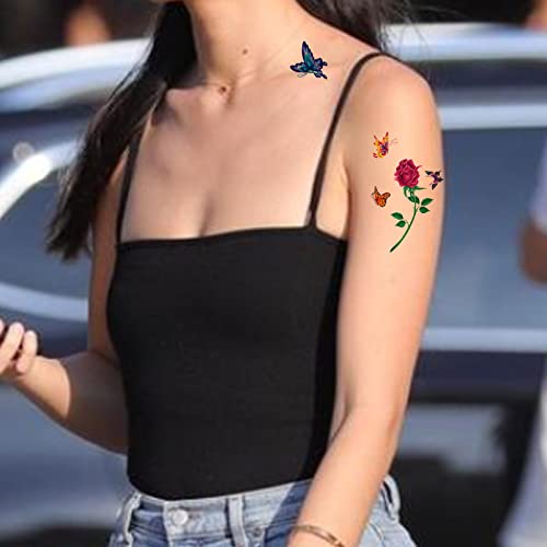 17 Sheets Flower Butterfly Waterproof Temporary Tattoos Small Colorful Floral Body Art Realistic Lasting Tattoos Stickers Hand Neck Lower Back Shoulder Arm Wrist Gift For Women Men 2.4*4.1Inch #TOP3