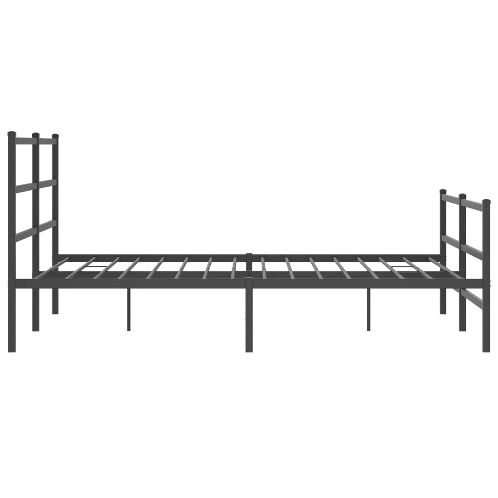 Black Metal Bed Frame 160x200 cm with Headboard & Footboard | Includes a steel slatted platform and under-bed storage space, suitable for bedrooms and guest rooms.