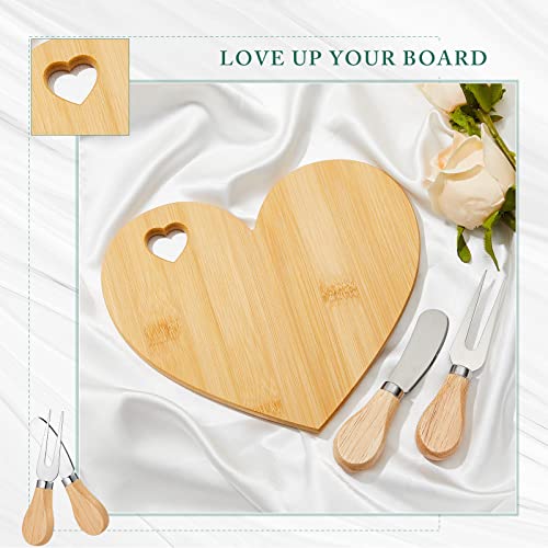Patelai 24 Set Bridal Shower Favor Heart Cheese Board Cheese Knives Wood Mini Charcuterie Board Thank You Gift Box for Guest Bridal Baby Shower Prize Wedding Birthday Valentines (Bamboo Color)