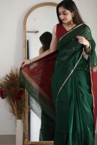 Image of SGF11 Women's Kanjivaram Soft Cotton Linen Silk Saree With Blouse Piece