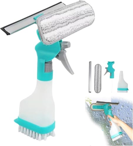Image of Jumix Window Cleaning Tool for Home, 4-in-1 Scraper Brush Spray and Brush, Multifunction Window Cleaner Tool with Sprayer & Plush Glass Brush for Window Mirrors Ceramics Table