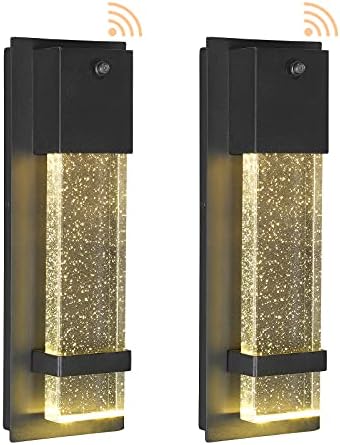 odorpower Outdoor Wall Sconce Dusk to Dawn Wall Light 2PCS Black Outdoor Lights Bubble Crystal Glass Exterior Waterproof Porch Lights Front Door Entryway Light Fixtures