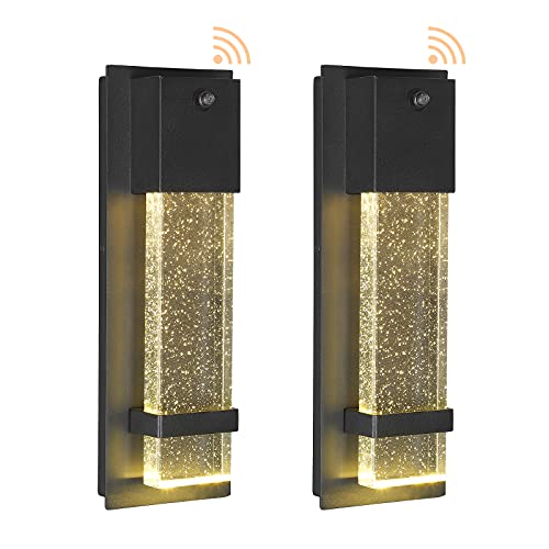 Odorpower Outdoor Wall Sconce Dusk To Dawn Wall Light 2Pcs Black Outdoor Lights Bubble Crystal Glass Exterior Waterproof Porch Lights Front Door Entryway Light Fixtures #TOP12