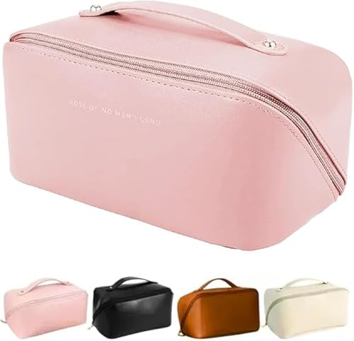 Bolsa Necessaire Feminina Organizadora de Maquiagem para Viagem, Dupla Camada de Couro, Grande Capac