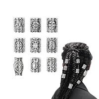 TUKEVA 9 Stück Wikinger Bart Perlen Dreadlocks Schmuck Bart Perlen Set Wikinger Nordische Haarschlauch Für Frauen Männer Zöpfe Dekoration Zum Flechten von Haaren,DIY-Schmuck etc (Silber)