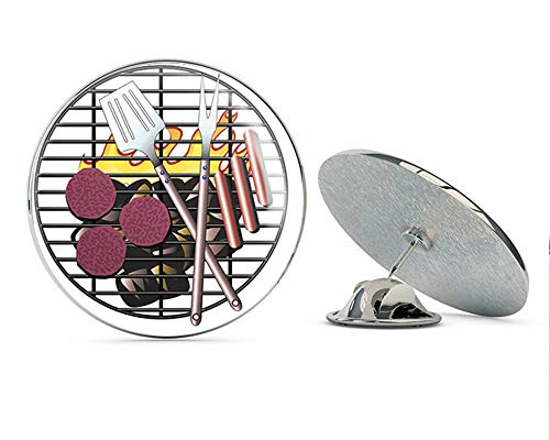 Cool Summer BBQ Barbeque Burgers and Hotdogs Grill Cartoon Round Metal 0.75