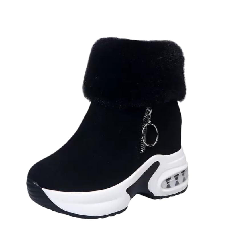 Womens Thick-soled Winter Snow Boots Fashion Casual Suede Faux Fur Lined Warm Ankle Boots Comfortable Side Zipper Invisible