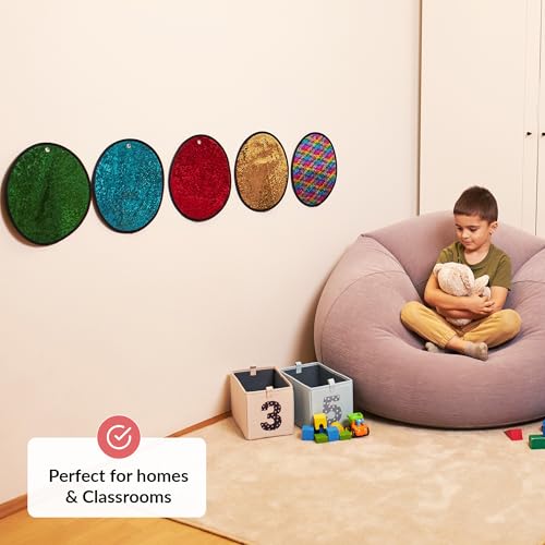 Image of ODOXIA 5-Pack Sequin Fabric Mats | Sensory Wall | Reversible Tiles for Kids | Flip Toy