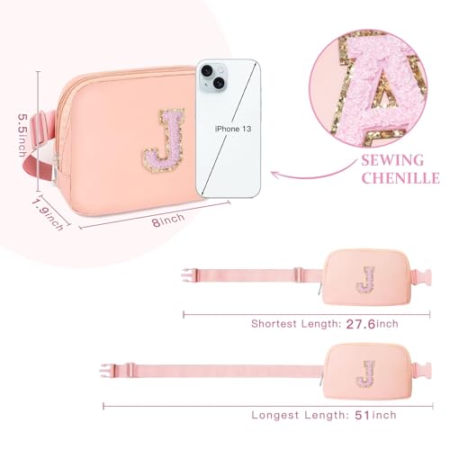 Image of COSHAYSOO Pink Fanny Pack for Girls Purse Crossbody Belt Bag with Initials, Personalized 6 7 8 9 10 11 12 Year Old Teen Girl Birthday Gift Ideas Preteen Tween Stuff Letter J