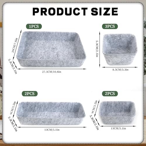 8Pcs Felt Desk Drawer Organiser,Versatile Makeup Drawer Organiser Dividers,Small Felt Desk for Home Office Cosmetics Storage Boxes(LightGray) - Image 3