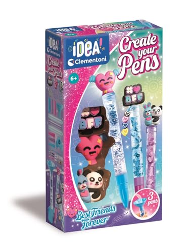 Clementoni Idea Deine Stift-Kreationen BFF beste Freunde für immer - DIY Stifte-Set mit tollen Accessoires - Bastelset zum Stifte selber machen Kreativspielzeug für Kinder ab 6 Jahren 18872
