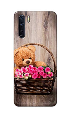Image of PRINTFIDAA Roses and Teddy Bear in The Wicker Hard Back Cover for Oppo F15 / Oppo A91 / Oppo F15s / Oppo Reno 3, CPH2001, CPH2021 Back Cover -(P6) KAT1004