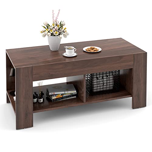 GOPLUS Table Basse Vintage Table d’Appoint de Salon en Bois Rectangulaire Moderne 2 Etages Protéger Le Sol 90 x 39 x 42 cm (Marron)