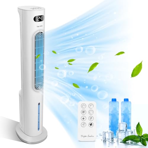 Taylor Swoden Climatizador evaporativo 3 en 1 depósito de agua 6L y mando a distancia. Ventilador de torre, climatizador evaporativo y humidificador en uno. temporizador. Oscilante, 3 modos