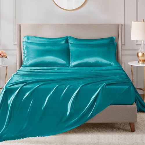 Image of Madison Park Essentials Satin Pillowcase Set of 2, Silky, King Teal | Pillowcase Cover for Hair & Skin, Luxuriously Soft, Natural Sheen Luster, Cool to Touch, Wrinkle-Free, Machine Washable