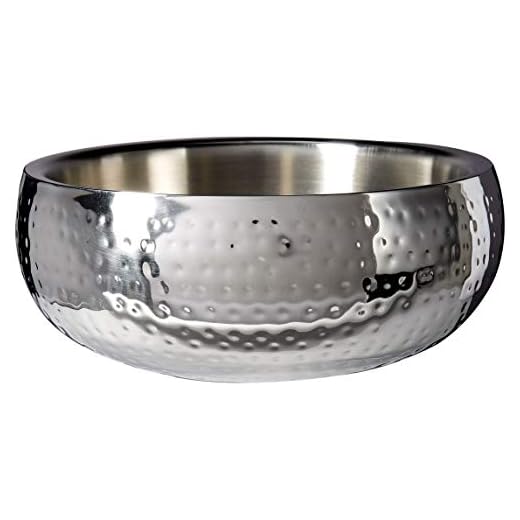 Elegance Hammered Salad Bowl – Double Wall Insulated Serving Bowl Keeps Ice Cream, Fresh Fruit and Cold Desserts Chilled – Made of Rust Resistant, Food Grade Stainless Steel (11.5” Diameter)