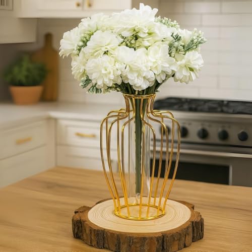 Image of SATYAM KRAFT 3 Pcs Artificial Dahlia Flower Bunch - 7-Stem Faux Bouquet for Home, Office, Wedding & Party Decoration - Realistic Fabric Flower Arrangement (Without Vase) (White)