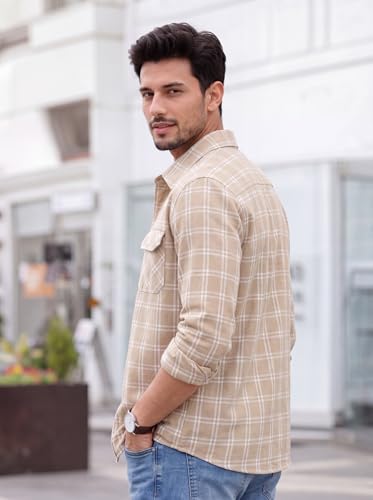 Image of Amazon Brand - INKAST Men's Cotton Blend Button Down Shirt || Long Sleeve Casual Flannel Check Shirt || Soft Breathable Lightweight Collared Shirts with Two Flap Chest Pockets || Stylish Everyday Wear