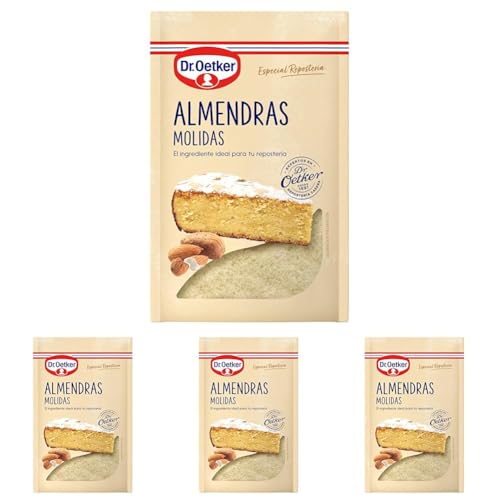 DR. OETKER Almendras Molidas, Almendras Peladas y Molidas, Ingrediente para Todo Tipo de Recetas Dulces y Saladas - Envase, Bolsa Doypack con Zip, 125g (Paquete de 4)