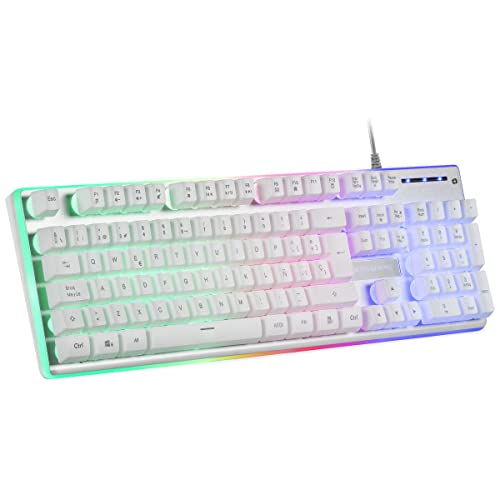 Mars Gaming MK220W Blanco, Teclado Gaming H-Mech, FRGB Rainbow y Halo, Antighosting, Idioma Portugués